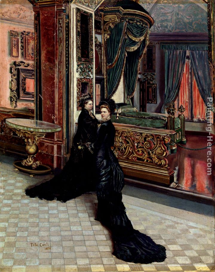 Queen Victoria And Princess Royal Visit Napolean's Boudoir painting - Ettore Tito Queen Victoria And Princess Royal Visit Napolean's Boudoir art painting